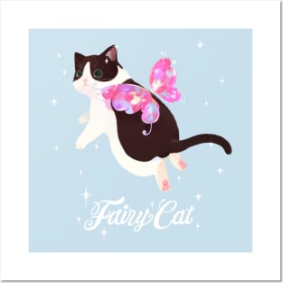 Sparkly Pink Fairy Cat (tuxedo cat with white text) Posters and Art